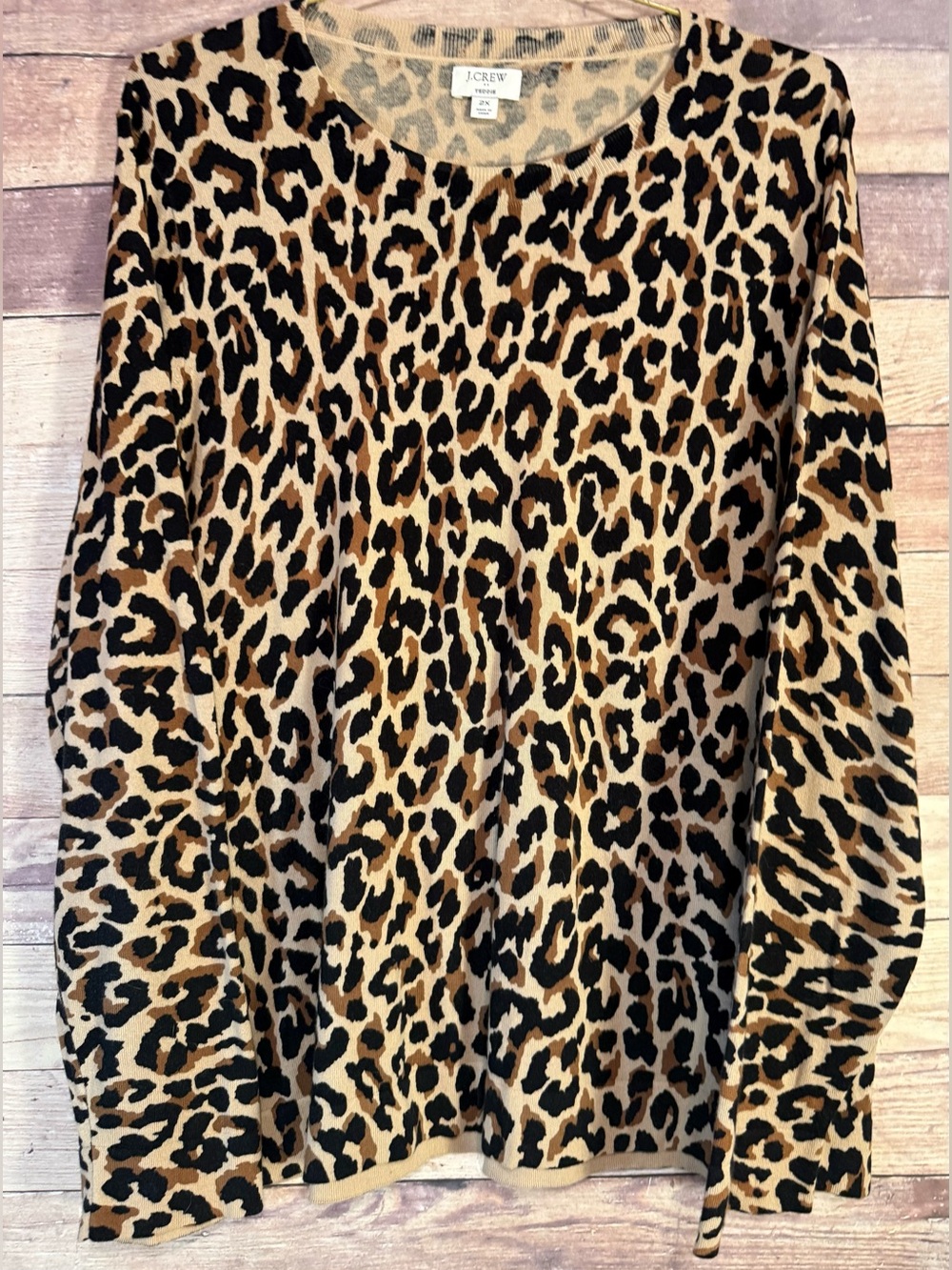J. Crew Leopard Print Long Sleeve Crewneck Top - Tan & Black